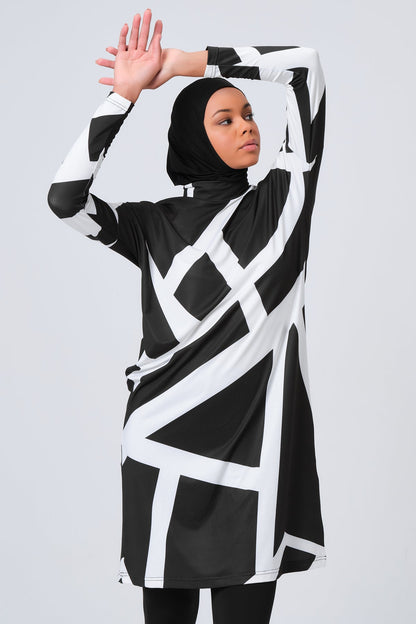 Geometric Line Patterned  Burkini- Big Sizes