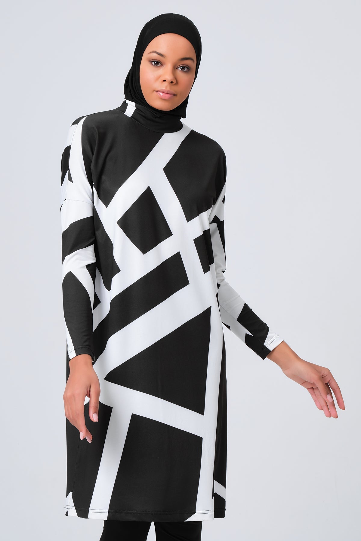 Geometric Line Patterned  Burkini- Big Sizes