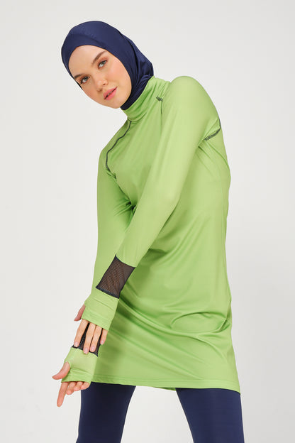 Sleeve Mesh Detailed Hijab Swimsuit Green