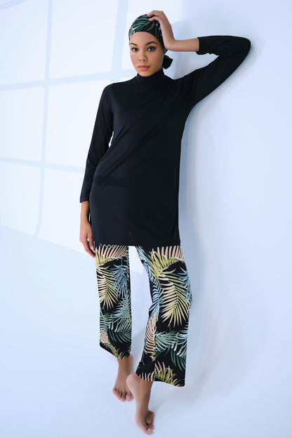 Burkini with Tropical Leaf-Print Pants- Big Sizes