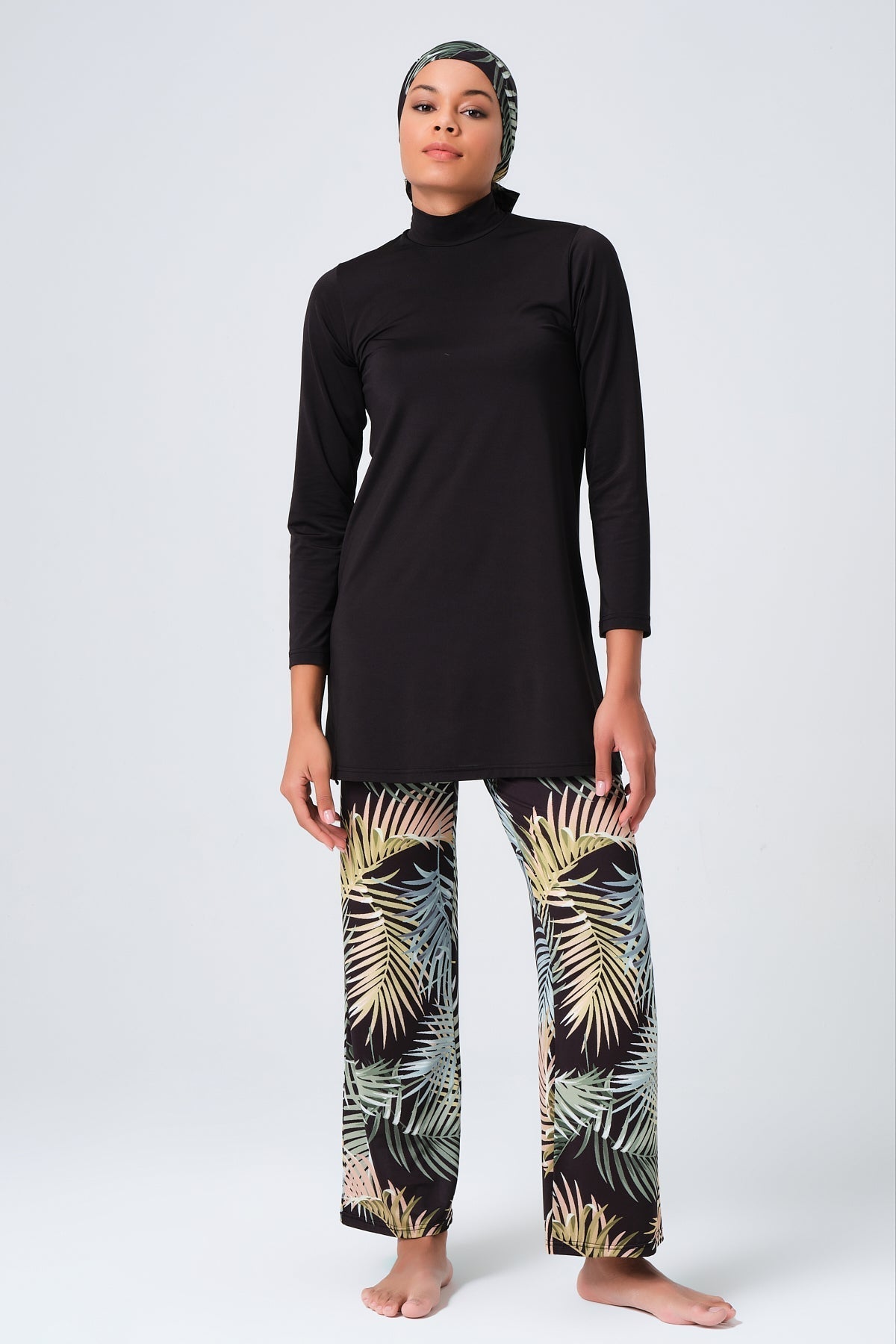 Burkini with Tropical Leaf-Print Pants- Big Sizes